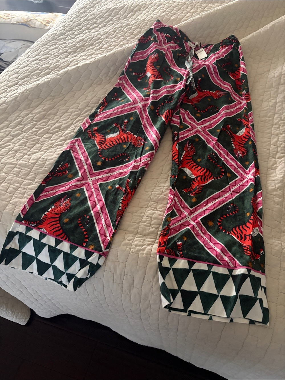 Anthropologie Tiger Print Wide-Leg Pajama Pants - Black, Pink & Red